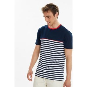 Trendyol Navy Blue Men's Regular Fit Short Sleeve Striped T-Shirt kép