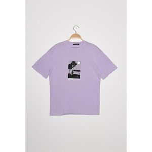 Trendyol Lilac Men's Wide-Cut Short Sleeve T-Shirt kép