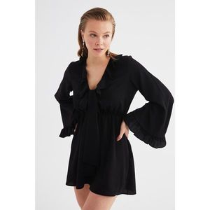 Trendyol Black Ruffle Detailed Viscose Beach Dress kép