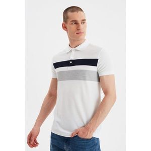 Trendyol Ecru Men's Slim Fit Short Sleeve Striped Polo T-shirt kép