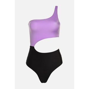 Trendyol Lilac -Black Color Block Cut-Out Detailed One Shoulder Swimsuit kép