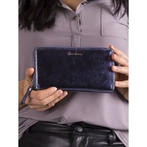 Metallic blue leather wallet with zipper kép
