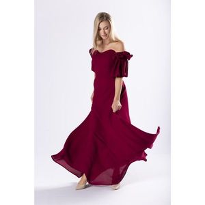 elegant maxi dress with a corset top and decorative sleeves with ruffles kép