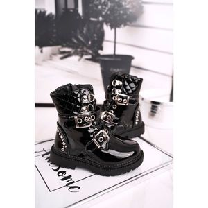 Children's Boots Warm With Fur Lacquered Black Dolly kép
