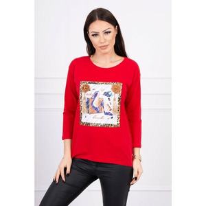 Blouse with graphics 3D and decorative pom pom red kép