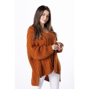 oversize sweater with a braid weave and a V-neck kép
