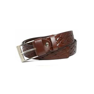 Men´s leather belt with a braided brown motif kép