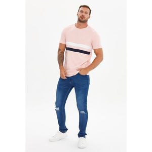 Trendyol Pink Men's Regular Fit Colorful Striped Detailed Short Sleeve T-Shirt kép