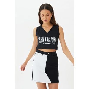 Trendyol White Black Color-Blocked Denim Skirt kép