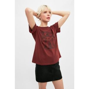 Trendyol Light Brown Printed Loose Pattern Knitted T-Shirt kép