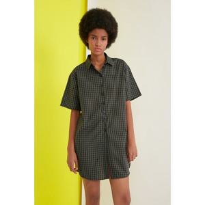 Trendyol Khaki Checkered Shirt Dress kép