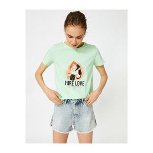 Koton Women's Green Printed Crew Neck T-Shirt kép