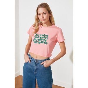 Trendyol Pink 100% Organic Cotton Crop Printed Knitted T-Shirt kép