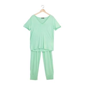 Trendyol Light Green V-Neck Pajamas Set kép