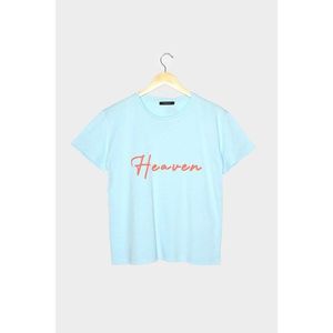 Trendyol Blue Printed Semi-Fitted Knitted T-Shirt kép