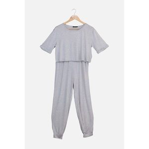Trendyol Gray Crop Knitted Pajamas Set kép