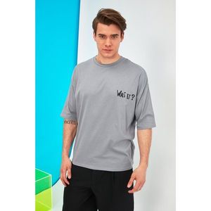 Trendyol Gray Men's Oversize Daffy Duck Printed Licensed Short Sleeve T-Shirt kép