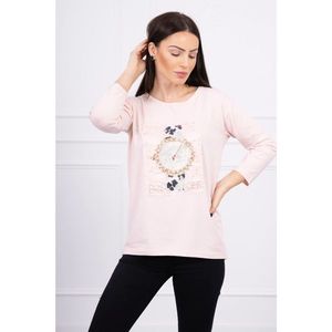 Blouse with graphics 3D with pearls powdered pink kép