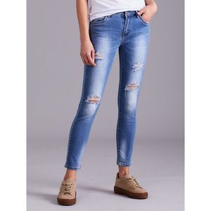 Women´s slim jeans with blue abrasions kép