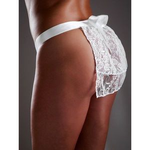 White lace thong panties with apron kép
