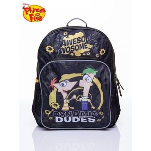 Black school backpack with a pair of Phineas and Ferb kép