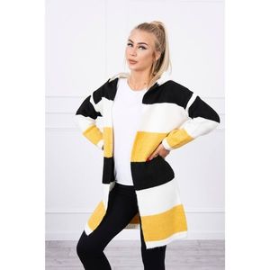 Three-color striped sweater black+ecru+mustard kép