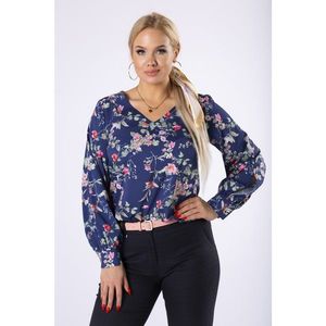 Shirt-cut blouse with a V-neck and puff sleeves kép
