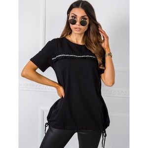 Black blouse with an application and drawstrings kép