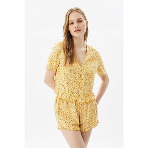 Trendyol Yellow Flower Patterned Woven Pajamas Set kép