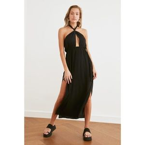 Trendyol Black Tie Detailed Deep Slit Beach Dress kép