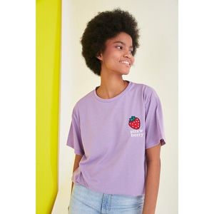 Trendyol Light Purple Embroidered Boyfriend Knitted T-Shirt kép