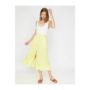 Koton Women's Yellow Normal Waist Checkered Midi Skirt kép