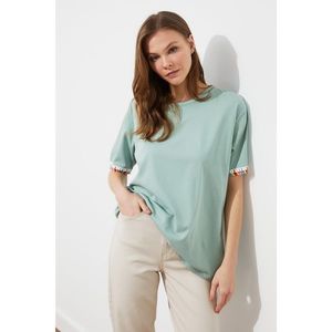 Trendyol Mint Tassel Detailed Boyfriend Knitted T-Shirt kép