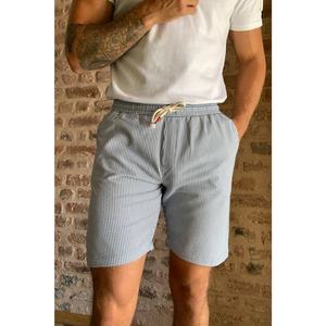 Trendyol Blue Men's Regular Fit Elastic Waist Striped Seer Sucker Shorts & Bermuda kép