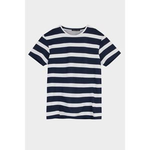 Trendyol Navy Blue Men's Striped Regular Fit T-Shirt kép
