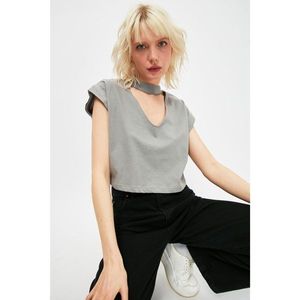 Trendyol Gray Choker Collar Sleeveless Crop Knitted T-Shirt kép