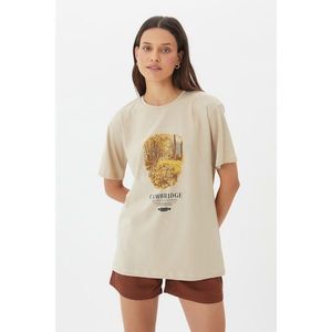 Trendyol Stone Printed Boyfriend Knitted T-Shirt kép