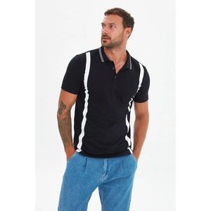 Trendyol Black Men's Slim Fit Short Sleeve Striped Detailed Polo Neck T-shirt kép