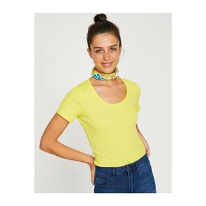 Koton Women's Yellow Hollow-Neck T-Shirt kép