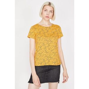 Koton Women's Yellow Short Sleeve Patterned T-Shirt kép