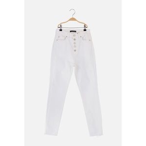 Trendyol White Front Buttoned Cutout High Waist Skinny Jeans kép