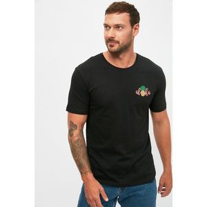 Trendyol Black Men's Slim Fit Short Sleeve Pineapple Embroidered T-Shirt kép