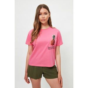 Trendyol Pink Printed Semifitted Knitted T-Shirt kép
