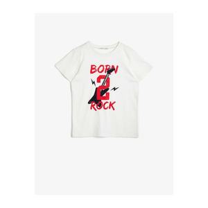 Koton Boys White Cotton Printed Short Sleeve Crew Neck T-shirt kép