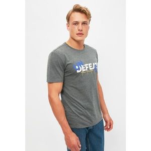 Trendyol Anthracite Men's Basic Slim Fit Slogan Printed Short Sleeve T-Shirt kép