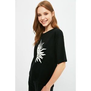 Trendyol Black Printed Loose Knit T-Shirt kép