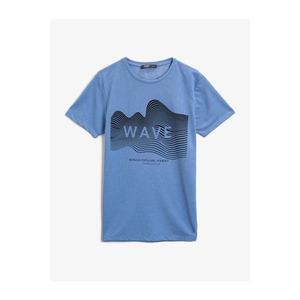 Koton Men's Blue Printed Short Sleeve Cotton T-Shirt kép