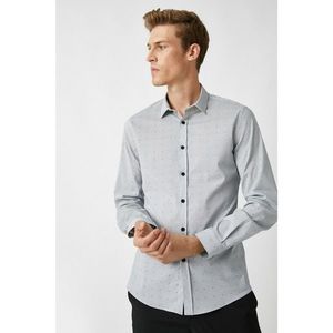 Koton Men's Black Striped Patterned Classic Collar Long Sleeve Shirt kép