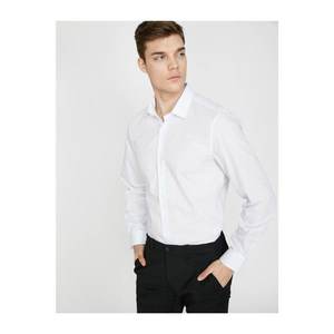 Koton Men's White Classic Collar Long Sleeve Shirt kép