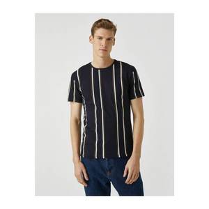 Koton Men's Black Cotton Striped Short Sleeve Crew Neck T-Shirt kép